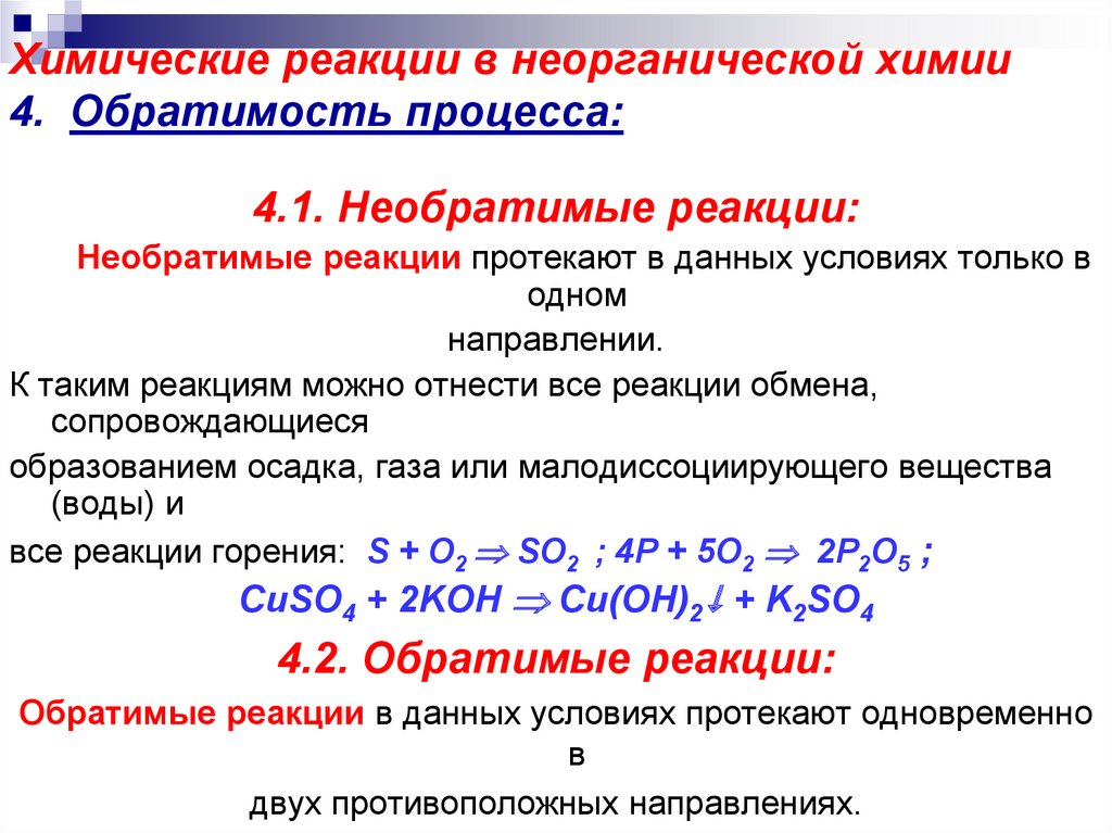 Неорганические реакции соединения