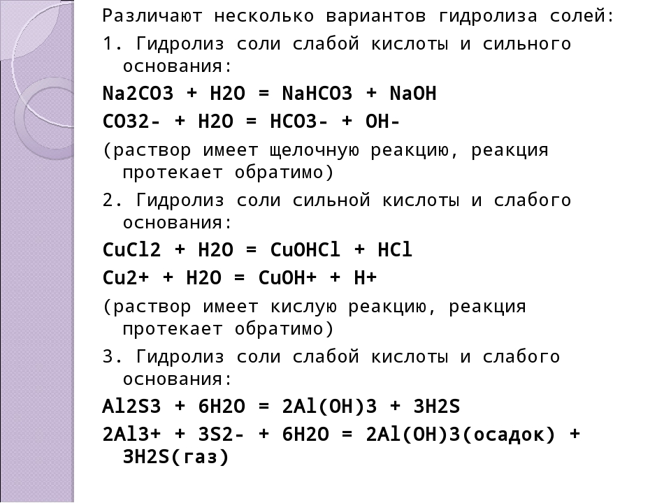 Презентация 11 класс химия гидролиз солей