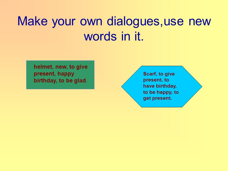 Make your own dialogues,use new words in it.