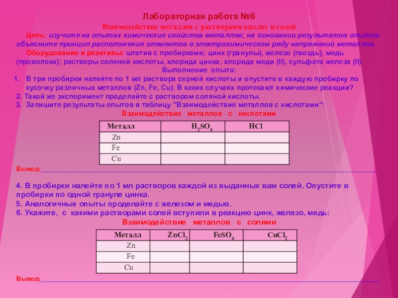 Свойства раствора кислоты